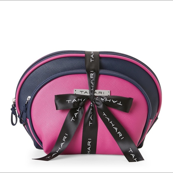 TAHARI 2 piece Pink & Navy Dome Multi use Bag Set - Picture 2 of 8